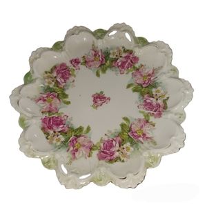MZ Austria Scalloped Ruffled Edge Plate Pink Flowers Roses US3